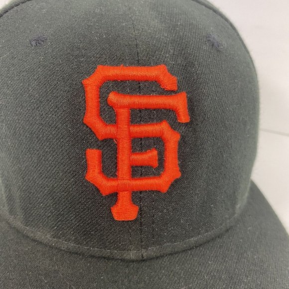 New Era SF Giants Baseball Hat MLB Cap Black Wool Mens size 7 Embroidered Orange - Picture 2 of 10